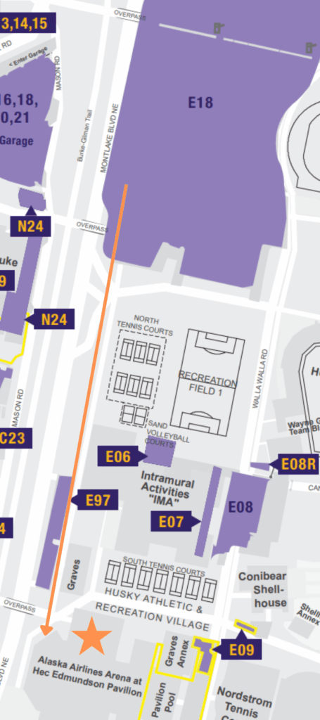 Map of available parking areas near Alaska Airlines Arena